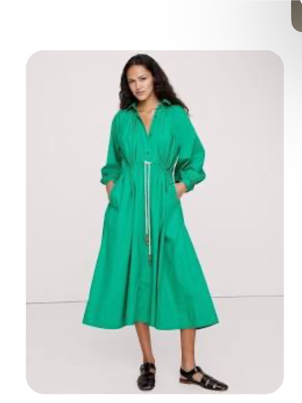 Banana Republic Emerald Green Drawstring poplin Midi Dress